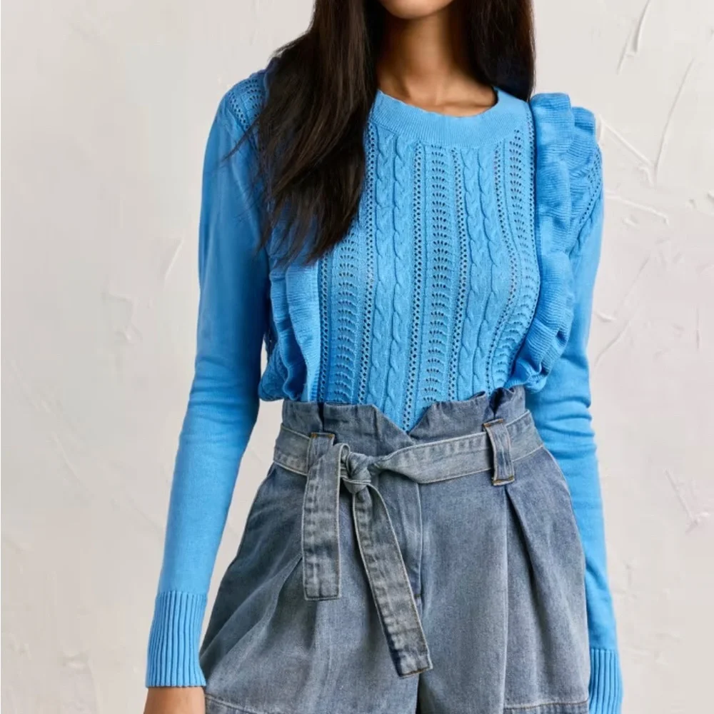 ⭐️ Firm Price ⭐️ New with tags Ruffle Front Pointelle Pullover - Dee Elly - Picture 1 of 1